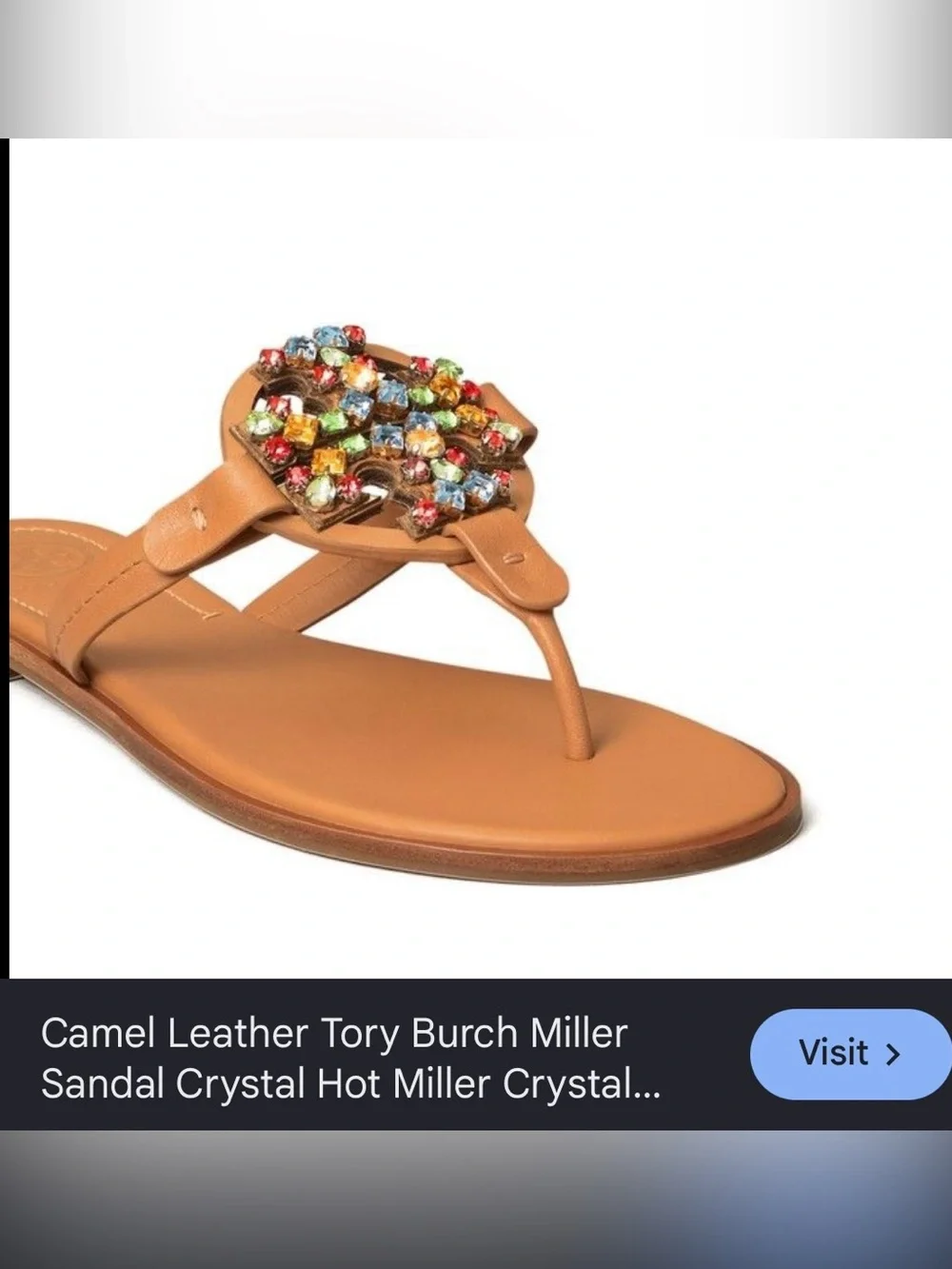 Camel Leather Tory Burch Miller Sandal Crystal Ladies Sandals Flip Flops - 9